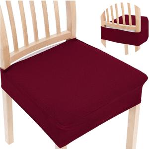 Smiry Stretch Jacquard Seat Covers for Dining Room Chairs Set of 6, Removable Washable Chair Seat Protector Slipcovers, No Rear Covers, Wine Red