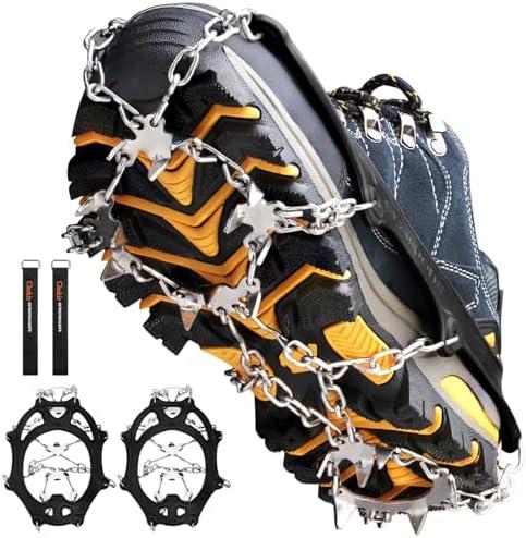 Crampons Ice Cleats Traction Snow Grips for Boots Shoes Women Men Anti Slip 19 Stainless Steel Spikes Safe Protect for Hiking Fishing Walking Climbing Mountaineering, Pair