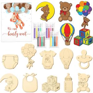 Novabright 24 Set Bear Baby Shower Activity Supplies Wooden Painting Kit for Adults We Can Bearly Wait Baby Shower Decorations Gender Reveal Party Favors Guests Prize Gift Goodie Bag Stuffers