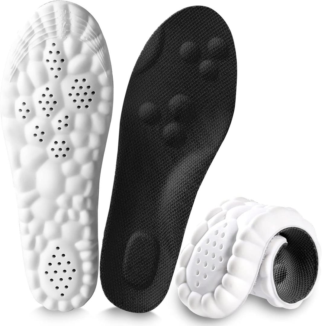 4D Cloud Insoles for Men and Women, Arch Support Insoles, Memory Foam Insoles, Steppers Insoles Size 13 Shock Absorption and Cushioning Sports Shoe Insoles (Black, Men 8-13（12.01 Inch)