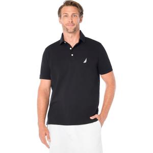 Nautica Men's Short Sleeve Solid Stretch Cotton Pique Polo Shirt (Large, True Black)
