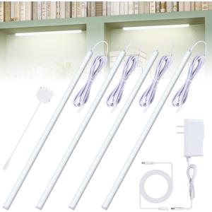 JUSJUBR LED Display Lights Cold White, Strip Light Bars for Display Case with Memory Function, 4x12inch Bookshelf Lighting, LED Cabinet Lights for Shelf Showcase Bookshelf Kitchen Workbench