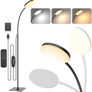 168 LED Floor Lamp with Remote Control, 2-in-1 Convertible Floor/Desk Lamp, 360 Adjustable Gooseneck, [3 Color Temperatures & 10 Brightness Levels], 10W USB Powered, Memory Function (Black with Remote)