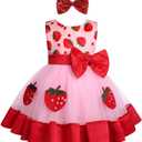 Baby Girl Princess Dress Cake Smash Birthday Tutu Dress+Headband Baptism Clothes Set for Cake Smash Photo Shoot (12-18 Months, Pink-strawberry)