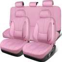 CAR PASS Pink Leather Seat Covers Full Set, Water Resistant 3D Foam Faux Leather Seat Cover, Luxury Comfort Automotive 5 Seat Covers Cute for Women Girly, Universal Fit SUV, Vans, Trucks, All Pink