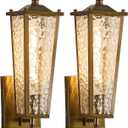 2-Pack Outdoor Wall Sconce, Vintage Gold Exterior Light Fixture with E26 Sockets & Glass, H17.7in Waterproof Porch Lantern Wall Mount Lighting for Garage,Patio,Front Door,House