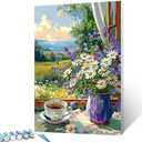 White Daisies,Flowers Paint by Numbers for Adults Beginner Tropical Summer Forest DIY Paintwork Acrylic Canvas Home Decor Window Landscape Painting Kits Craft 16x20 Inch Scandianvian Gift(DIY Frame)