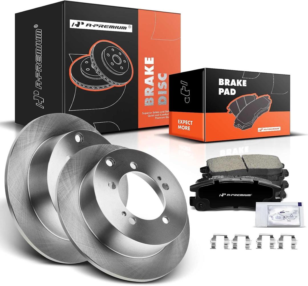 A-Premium 10.31 In Rear Solid Brake Rotors and Ceramic Pads Kit