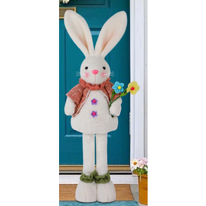 Glintoper 1 Pack Easter Standing Bunny with Stretchable Legs, 18" to 25" Plush Rabbits Couple Figurine, Cute Party Favor Photo Props Gifts for Office Kitchen Farmhouse Front Door Spring Home Decor