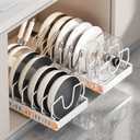 Pots and Pans Organizer Under Cabinet 2 Pack, Pull-Out Cabinet Organizer for Pot Lids, Bakeware, Dishes, 8 Adjustable Dividers (White