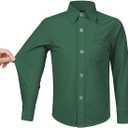 Boys' Stretch Long Sleeve Button Down Toddler Dress Shirt Wrinkle Free Oxford Uniform Shirt with Chest Pocket, 10Y Green