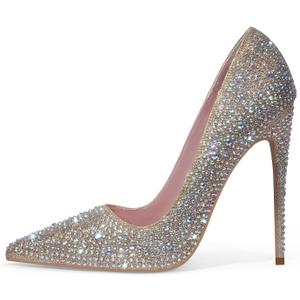 Elisabet Tang Women Pumps, Pointed Toe High Heel Glitter Rhinestone Heels Sparkly Prom Shoes Stiletto Wedding Heels for Bride Shoes for Women (11, Gold)