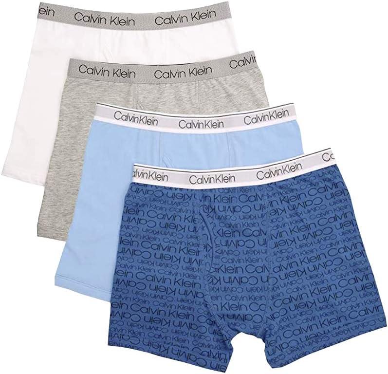 Calvin Klein Boys' Underwear Four Pack Boxer Brief Value Pack (Blue Grey White Basics)