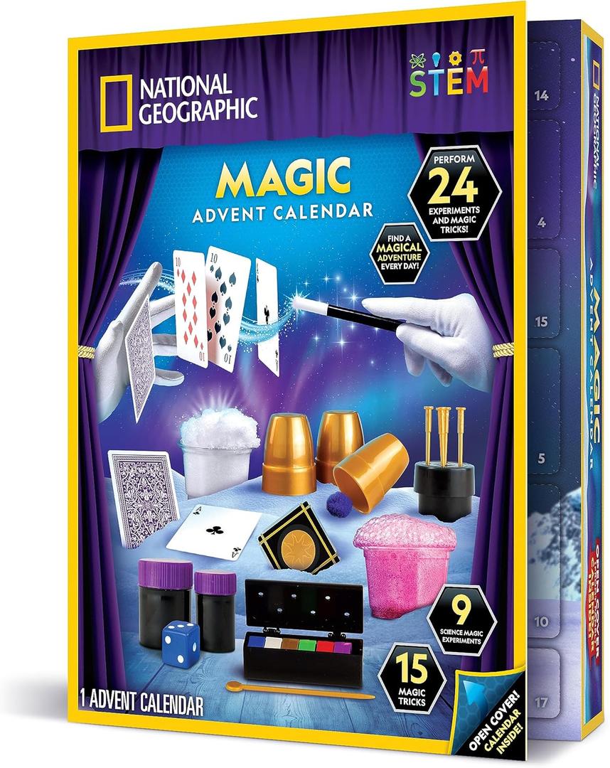 National Geographic Magic Advent Calendar 2025  24 Days of Magic Tricks & Science Experiments, Holiday Countdown Calendar for Kids, Christmas Activity