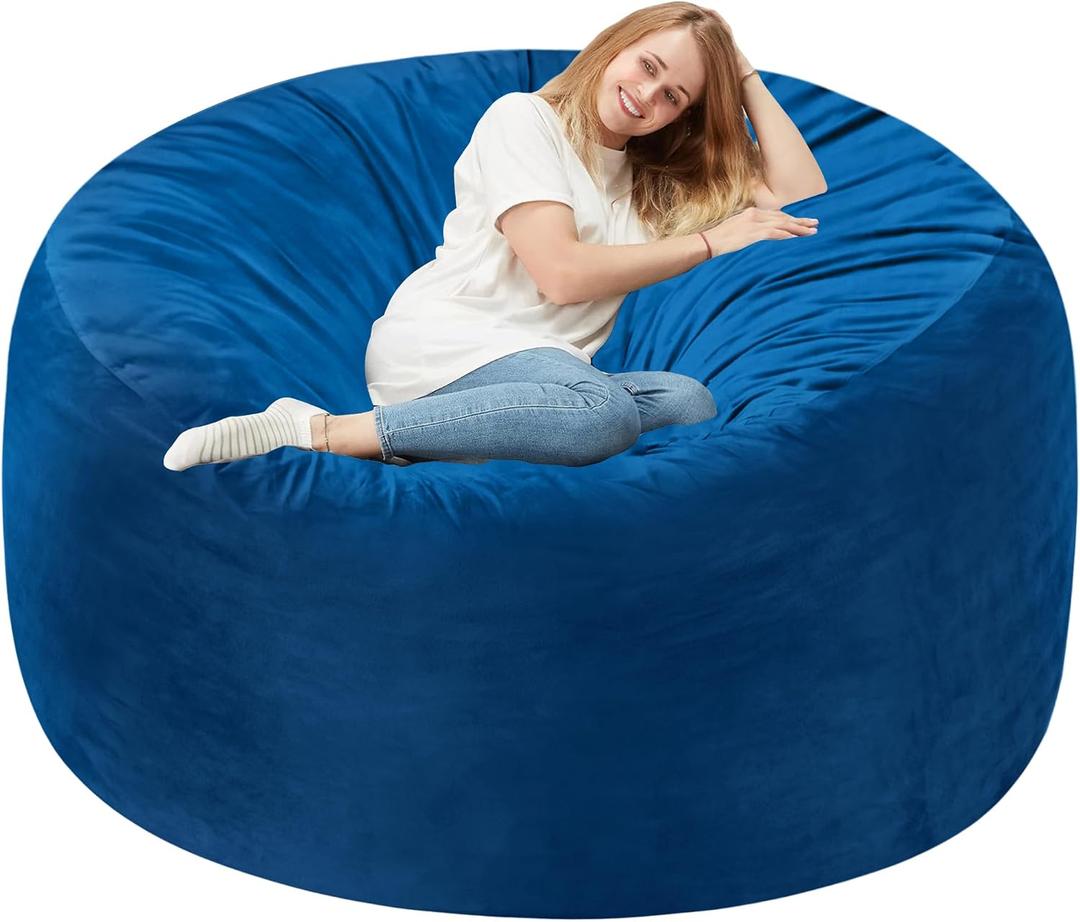 Homguava 6FT Bean Bag Chair Giant BeanBag with Memory Foam Filled, Large Bean Bag Chairs for Adults, Adult Bean Bag Chair with Dutch Velvet Cover for Living Room Bedroom-Blue, 6FT-58"x58"x25"