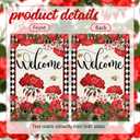 2 x Spring Welcome Garden Flag, Bee Red Geranium Floral Buffalo Plaid Small Burlap Yard Flag, House Seasonal Farmhouse Outside Outdoor Decoration 12.5 x 18 Inch