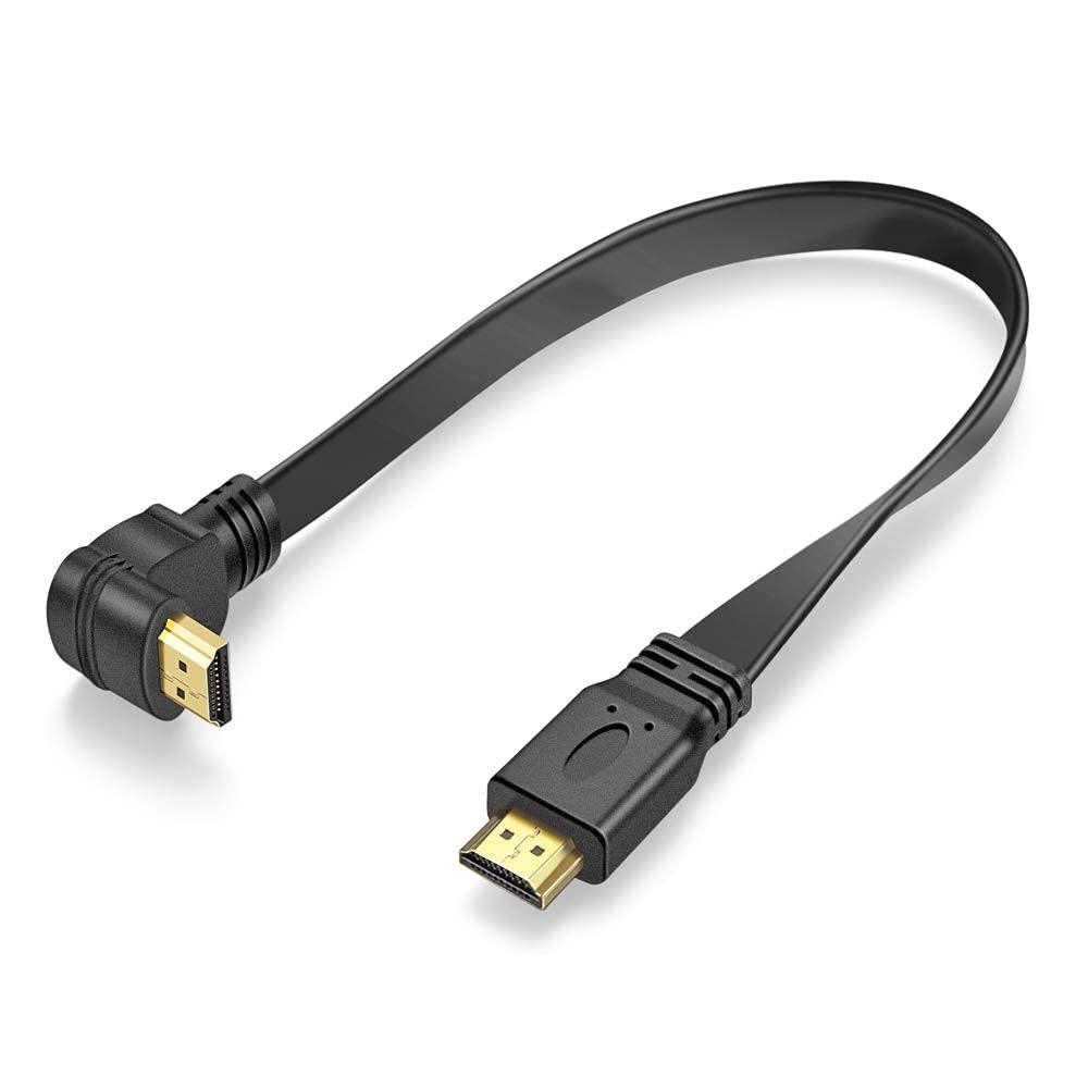 Flat Slim High Speed HDMI Male to Male Extension Cable 90 Degree Down Angle (1 Feet) Adapter Converter Cable