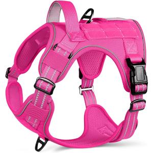 rabbitgoo Dog Harness for Large Dogs No Pull, Tactical Service Pet Vest with Molle and Control Handle, Adjustable and Reflective Military Harness for Easy Walking and Training, Rose Red, L