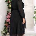Talisea Plus Size Cocktail Dress - Formal Wedding Guest Fall Long Sleeve A Line Pleated V Neck Midi Dresses for Curvy Women (Black), 14W