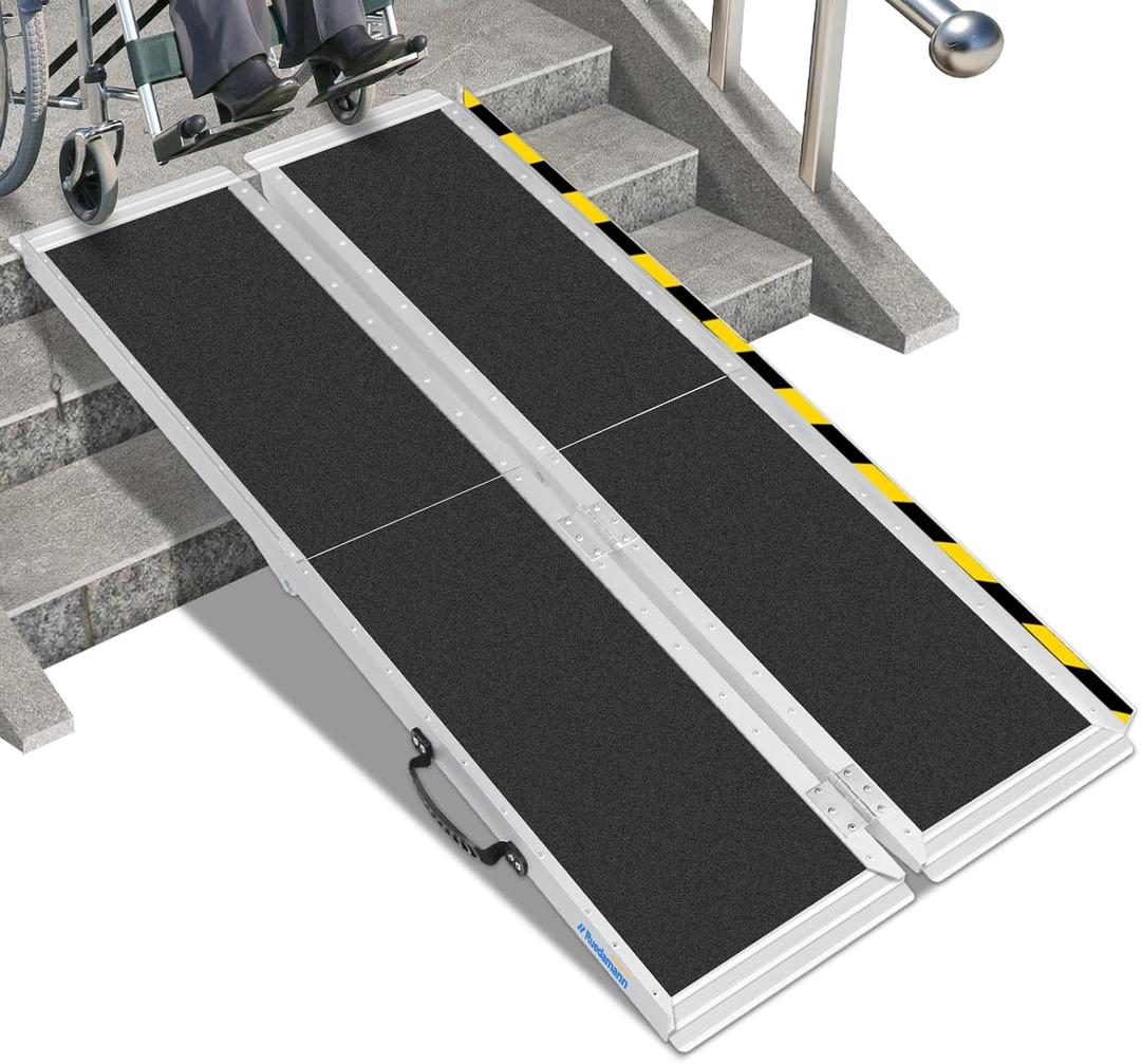 Ruedamann 6FT Portable Wheelchair Ramp, Non-Slip Aluminum Folding Handicap Ramp for Doorways, Wheel Chair Threshold Ramp for Home Steps, Stairs, Wheelchair, Scooters, Pets, Entry