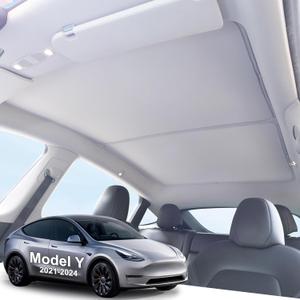 Sunshade Roof for Tesla Model Y 2020-2025 Accessories, Sag-Free&No Gap, Heat Insulation Glass Roof Sunshade Sunroof, Magnetic-Mid Design, No-light Leakage OEM-fit Roof Shade Accessories