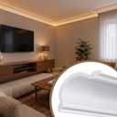 Pushglossy 8 Pcs Round 47.24"(Total 31.5 Ft) Ceiling Crown Molding with LED Duct Kit for Seamless Ambient Waterproof Lighting Channel for Easy LED Trim Moulding Strip Installation
