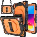 Case for iPad (A16) 11thGeneration 11 Inch 2025/iPad 10th Generation 10.9''Cover Compatible with iPad 10th Gen 10.9'', Hand Strap, Shoulder Strap, Pencil Holder(Orange+Black)