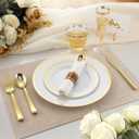 Goodluck 320PCS Gold Disposable Plastic Dinnerware Set for 40 Guests, Include 40 Dinner Plates, 40 Dessert Plates, 40 Napkins with Silverware, 40 Cups, 40 Champagne Glasses, for Christmas, Wedding