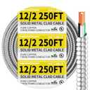 HUANCHAIN 12/2 MC Cable 250FT Solid Copper Wire with Aluminum Armor
Metal Clad Cable 2 Copper Conductors with Ground 600V Rated, for Indoor, Outdoor, Commercial, Industrial Use, UL Listed