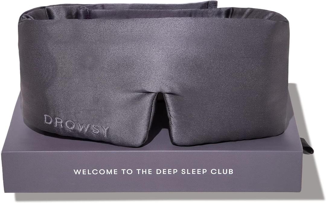 DROWSY Silk Sleep Mask - Face-Hugging, Padded Cocoon for Luxury Sleep in Total Darkness - 100% Pure Mulberry Silk (Moonlight Shadow)