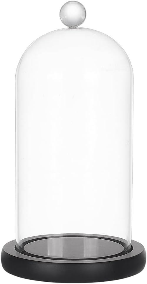 PH PandaHall Cloche Glass Dome Clear Glass Display Dome Cloche Bell Jar Black Dome Cover with Top Handle Decorative Display Case for Plants Flower Cake Clay Succulents Christmas Display, 8.4x4.5 inch