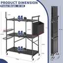 DTUQYX Foldable Outdoor Grill Cart with 3-Tier, Grill Table with 2 Locking Casters, Multi-Functional BBQ Cart, Portable Pizza Oven Stand Table, Rolling Kitchen Island for Outside, Black