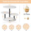 Dessert Stands for 50 Cupcakes 360Rotating Wood Cupcake Stands Wedding Cake Stand 4 Tiered Cookie Serving Trays for Party Birthday Baby shower Afternoon Tea Dessert Table, White