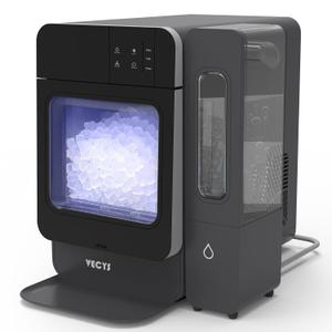 VECYS Countertop Sonic Ice Maker W/Side Tank, 33LBS Daily Ice Making Capacity, Portable Design Nugget Ice Maker Machine with Self-Clean Function, Dark Black