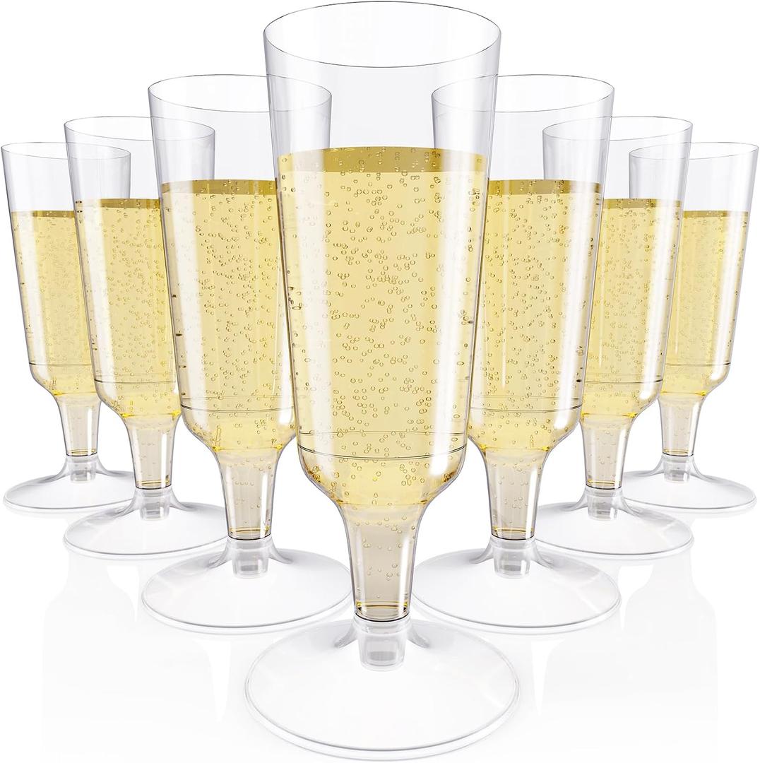 JOLLY CHEF 100 Pack Plastic Champagne Flutes Disposable 5 oz Clear Plastic Champagne Glasses Perfect for Wedding, Thanksgiving Day, Christmas