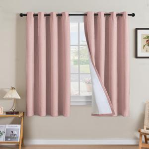 H.VERSAILTEX Linen Curtains 100% Blackout Curtains for Bedroom 63 inch Long Full Light Blocking Nature Linen Blended Window Curtains for Living Room Nickel Grommet (2 Panels, Heathered Baby Pink)