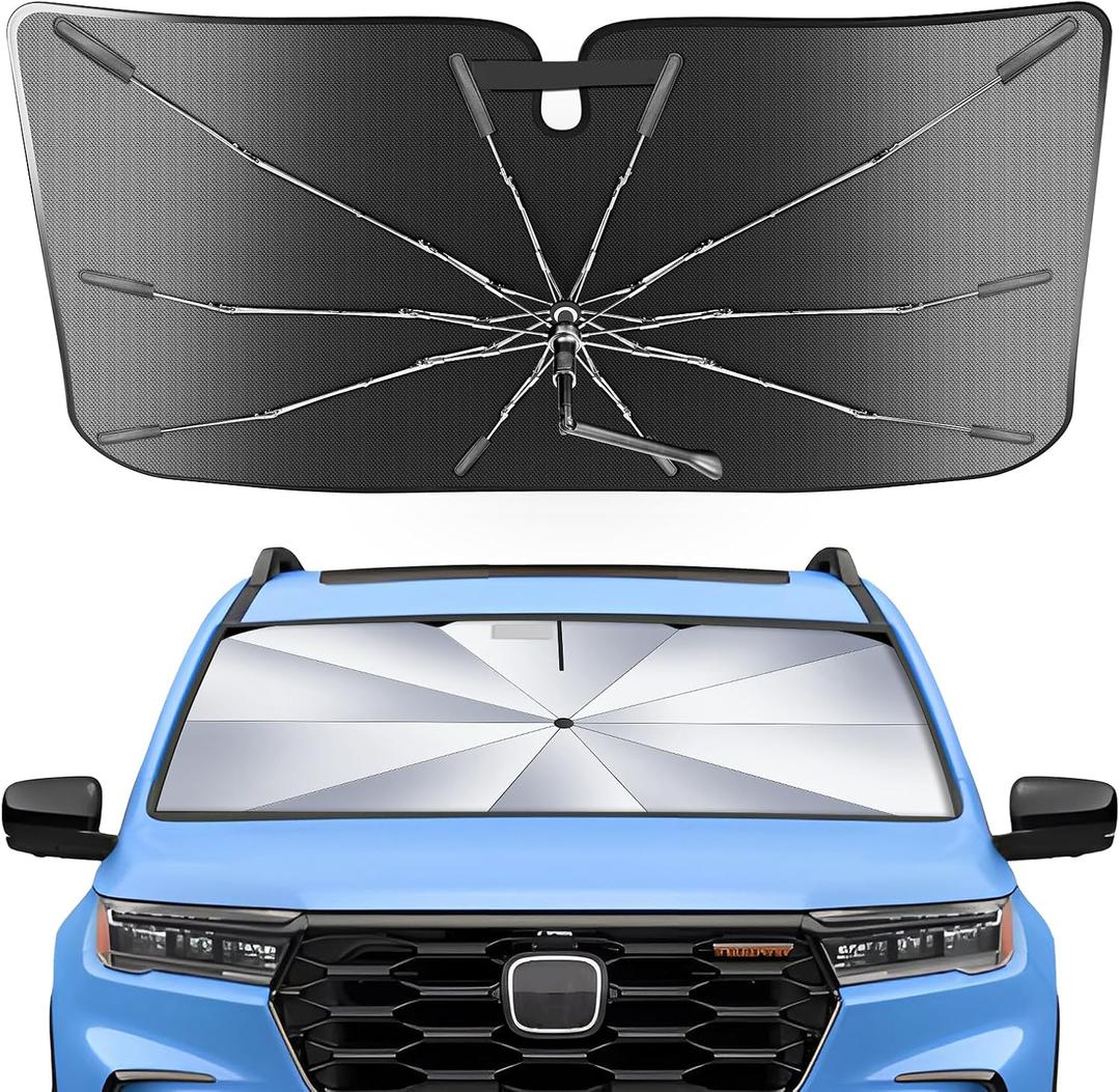 Portable Honda Pilot 2016-2025 2026 Windshield Sunshade Umbrella with Carry Bag, 2 in1 Ice Crystal Durable Compact Shade Umbrella UPF50+ UV Front Window Heat Insulation Protection Outdoor Camping