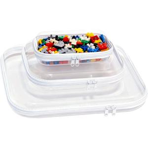 3PCS Clear Hard Plastic Zipper Case, Double Zippers Hard Pouch, Portable Travel Organizer Bin Clear Makeup Bag for Toy Storage, Snack Bag, Cosmetics, Pencil Case, Diaper Bag, Toiletry Bag (1L+1M+1S)