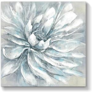 TAR TAR STUDIO Abstract White Flower Wall Art: Floral Bedroom Canvas Painting Gray Peony Picture Contemporary Textured Artwork for Gallery Living Room Bathroom (30L" x 30W", Classy)