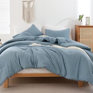 ROSGONIA King Size Comforter Set Dusty Blue, 3pcs (1 Boho Blue Comforter & 2 Pillowcases) All Season Bedding Lightweight Bedspread Blanket Quilt, King Comforter 104"x90"