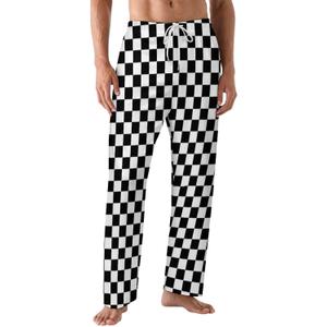 Funny Mens Pajama Pants Lightweight Soft Lounge Pant Sleep Pj Bottoms for Men With Pockets (Medium, Black White Race Checkered Flag)