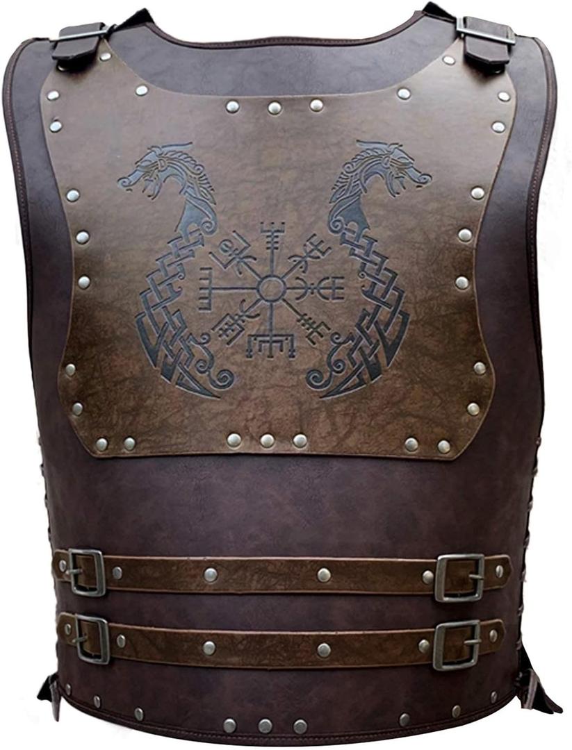 HiiFeuer Viking Warrior PU Leather Chest Armor, Retro Knight Leather Body Armor, Medieval Armor for LARP/Cosplay (Dragon Brown)