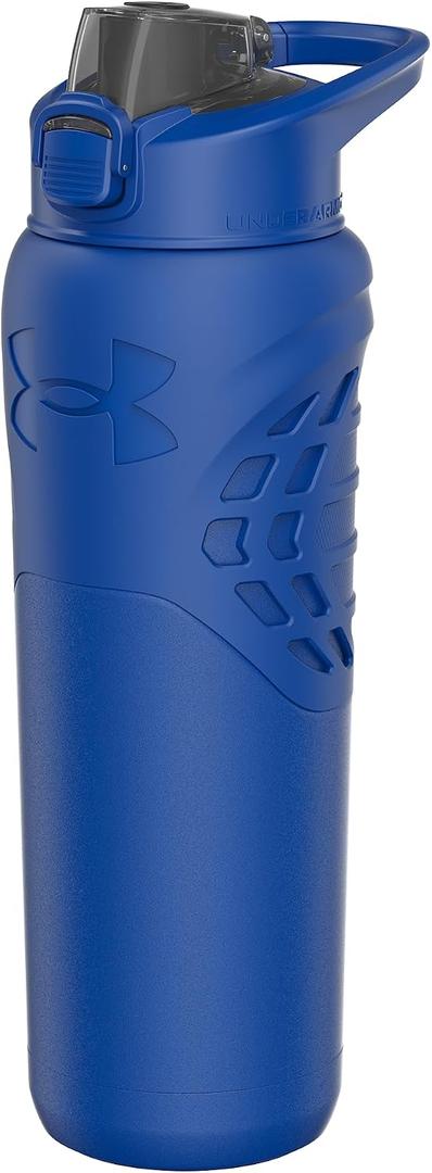Under Armour 24Oz Stainless Steel Water Bottle, Insulated, Carabiner Easy Carry Hook, Leak Proof, Kids & Adults, All Sports, Gym (Blue, L)