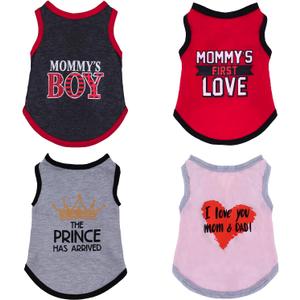 4 Pack Dog Shirts Summer Printed Puppy Clothes Novel Sleeveless Pet T Shirts Dog Clothes for Small Medium Dogs Cats Boy(M)