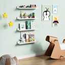 Forbena Floating Nursery Book Shelves for Wall, 24 Inches Long Wall Bookshelf for Kids Room, White Picture Ledge Shelf with Lip for Kid Toddler Child Childrens Bedroom Books (Solid Wood, Set of 4)