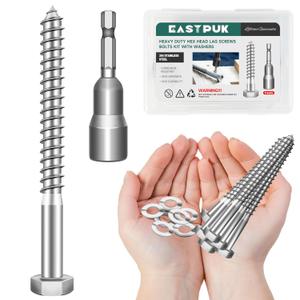 (8Sets) 3/8 Bolt, 3/8" x 4" Hex Head Lag Bolts, Heavy Duty Lag Screws with Washers, 304 Stainless Steel 18-8, 3/8 Bolt for Wood, Partial Thread