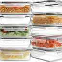 HOMBERKING 10 Pack 22oz Glass Meal Prep Containers, Food Storage Containers with Lids, Airtight Lunch Bento Boxes, BPA-Free & Leak Proof (10 lids & 10 Containers) - Grey