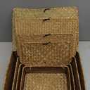 Woanger Set of 4 Wicker Storage Baskets OrganizerHandwoven Storage Bins with Lid for Organizing, Home Utility Box for Home Office Supplies Multipurpose Container(Orange)