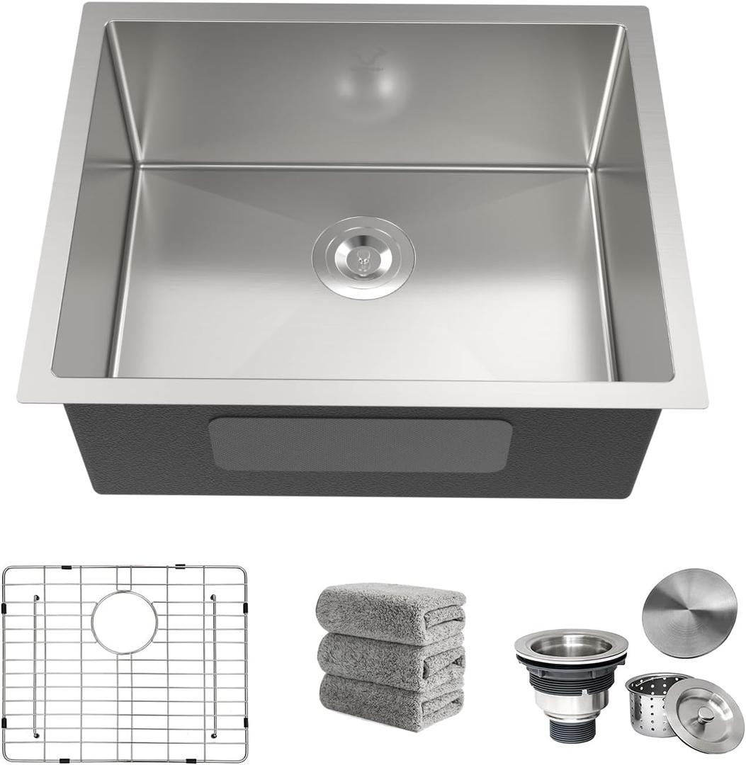 22 Inch Undermount Kitchen Sink 16 Gauge Stainless Steel Single Bowl Utility Laundry Sink Outdoor Kitchen Sinks RV Bar Sink with Accessories 22"x18"x9"