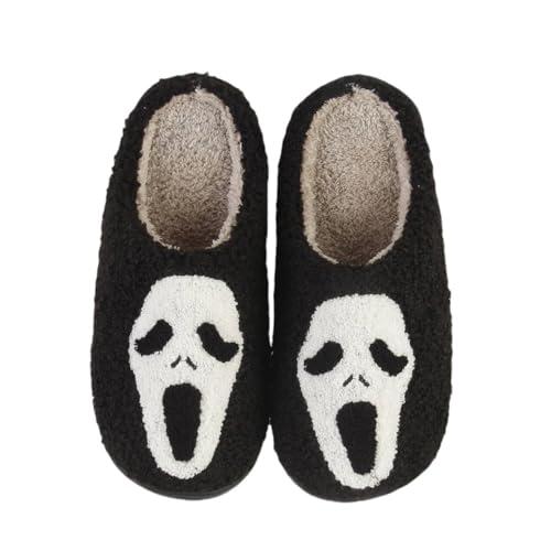 HFBAOEGU Halloween Slippers For Womens Mens Home Elastic Comfy Retro Memory Foam Fuzzy Soft Bedroom Plush Warm Anti-Skid Sole Winter Wool Lined Indoor Outdoor House Shoes EU43-44